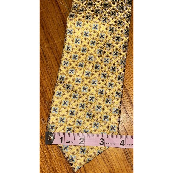 Ermenegildo Zegna Mens Tie Gold Blue‎ Medallion Long - Picture 4 of 5